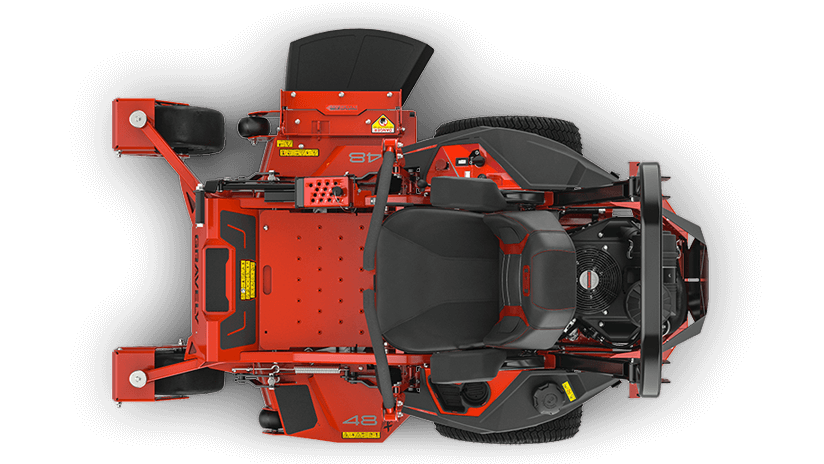 Gravely ZX48 Top-down view of a red lawn mower on a black background