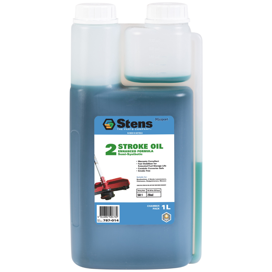 Stens 2-stroke oil container with label on a white background