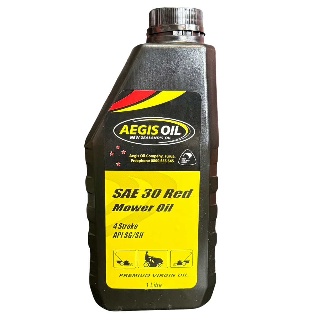 Aegis Oil SAE 30 1 Litre Red Mower Oil bottle on a white background