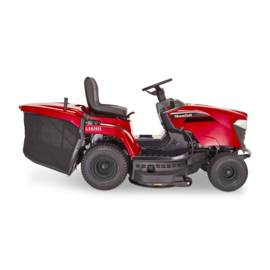 side view of Mountfield 1638H ride-on mower with catcher
