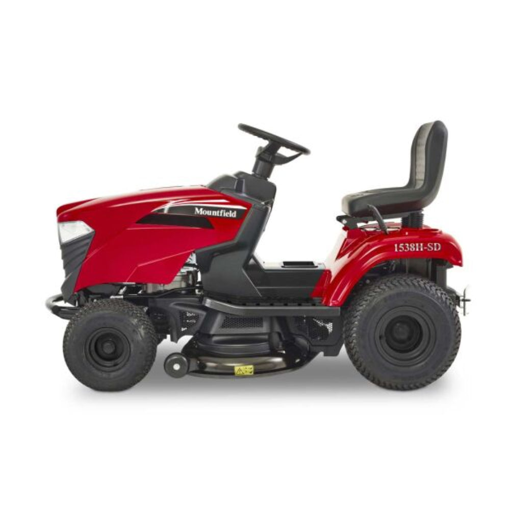 Side view Mountfield 1538H-SD side-discharge ride-on on white background