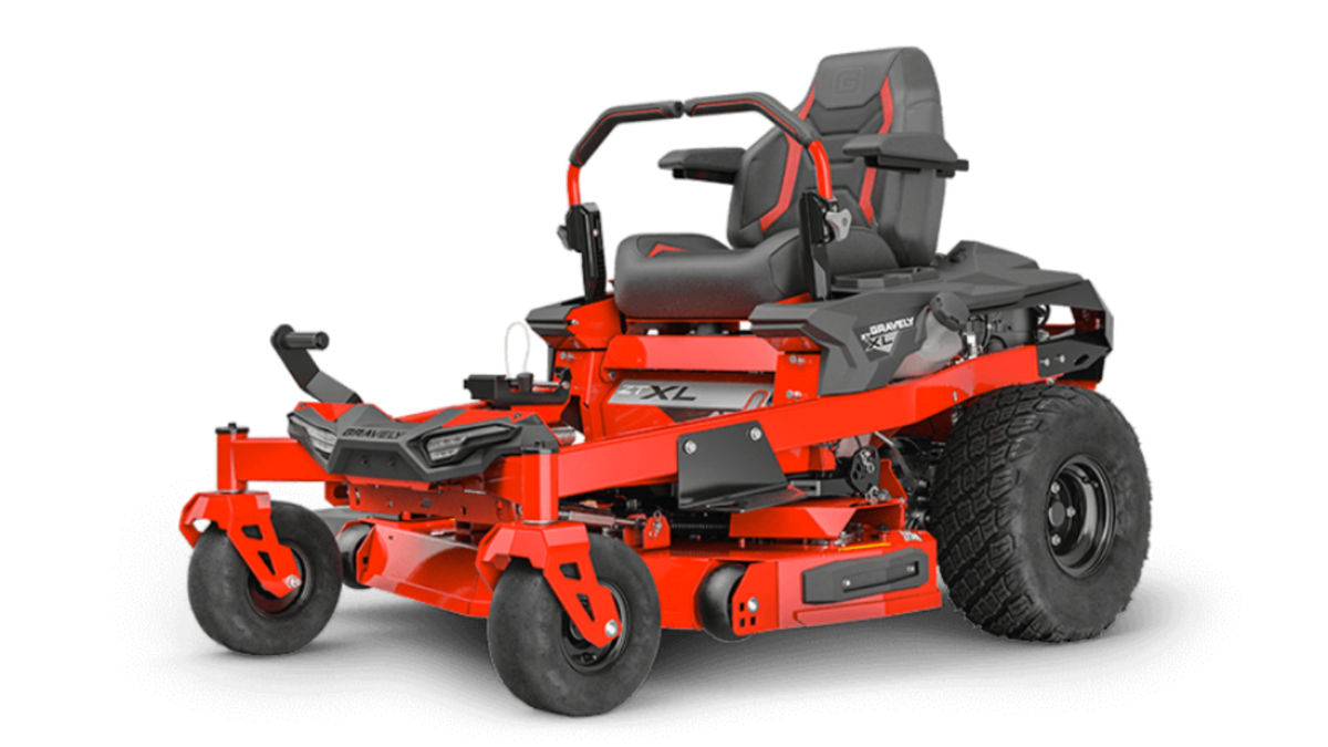 A red Gravely ZTXL 42 zero-turn lawn mower with a high-back seat and vibration isolators.