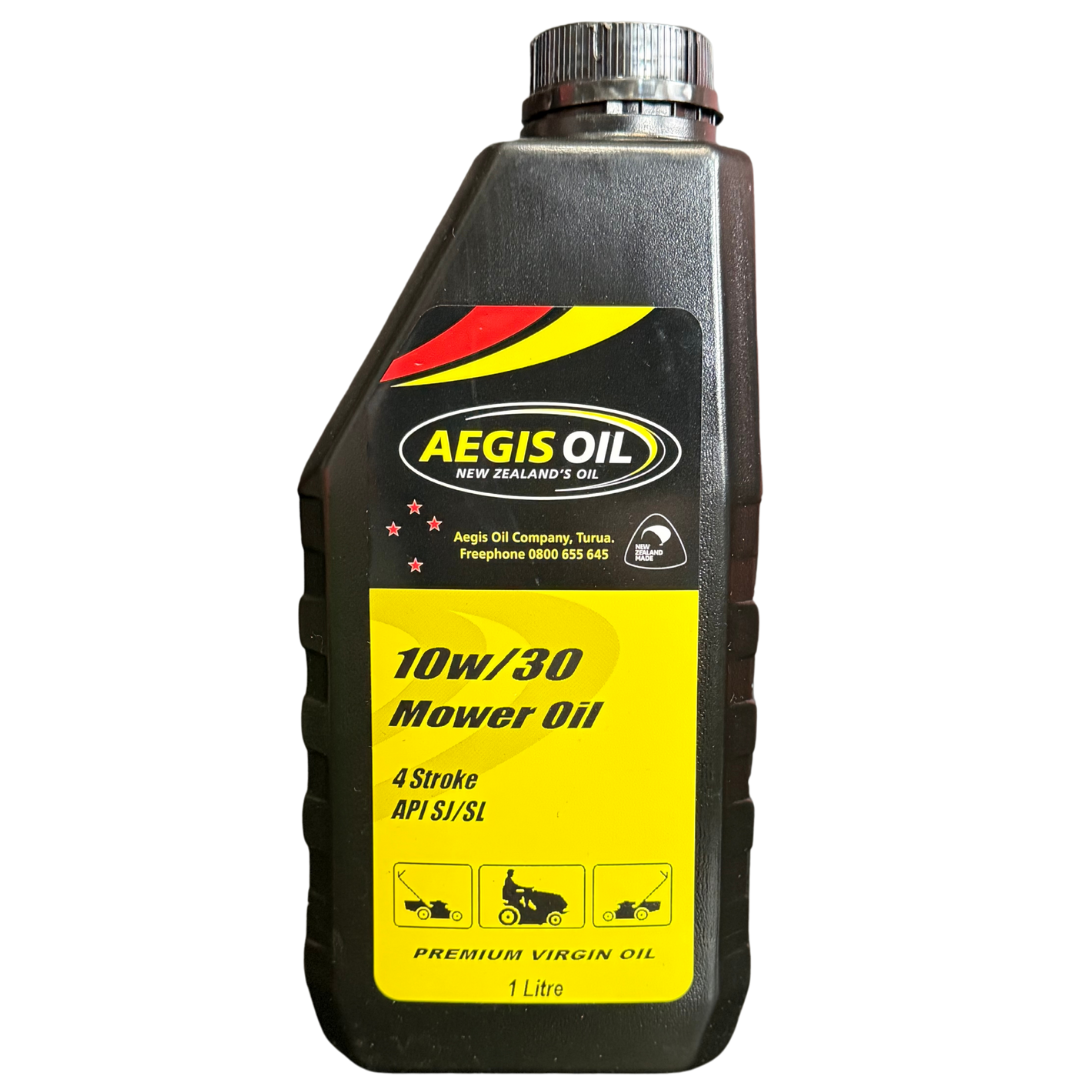 Aegis Oil 10w/30 Mower Oil bottle on a white background