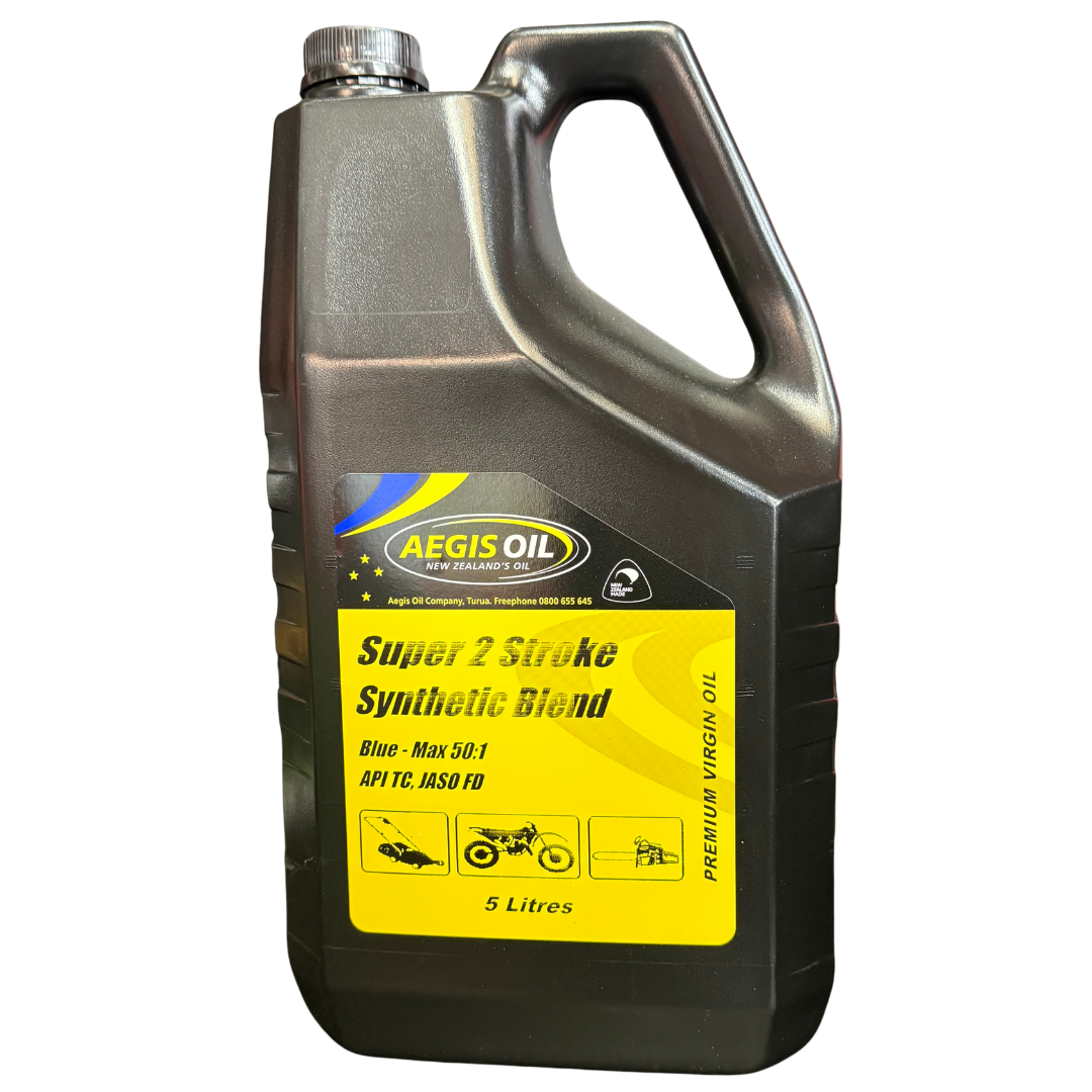 Aegis Oil 5Litre Super 2 Stroke Synthetic Blend oil container on a white background