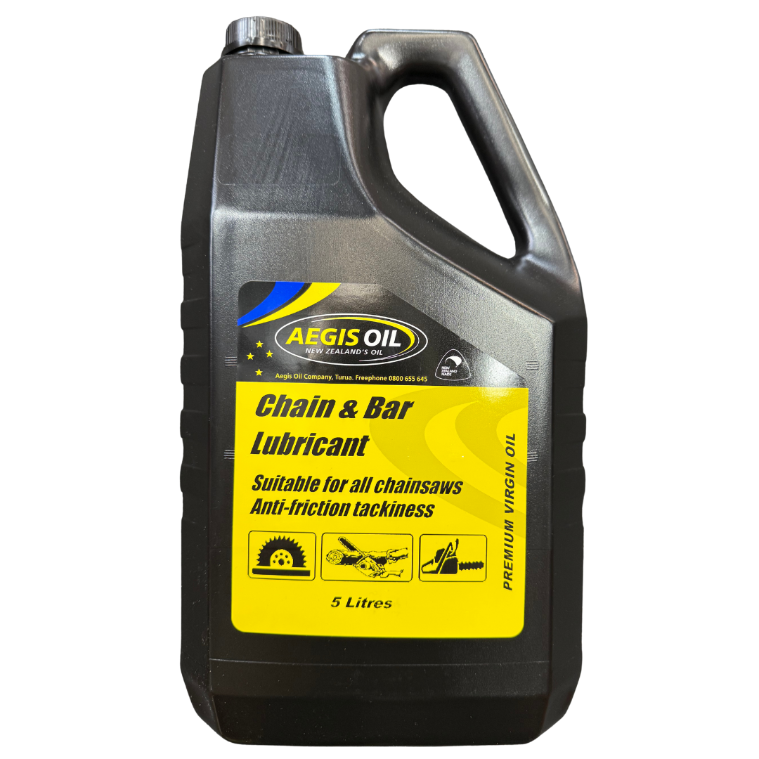 Aegis Oil chain and bar lubricant container on a white background