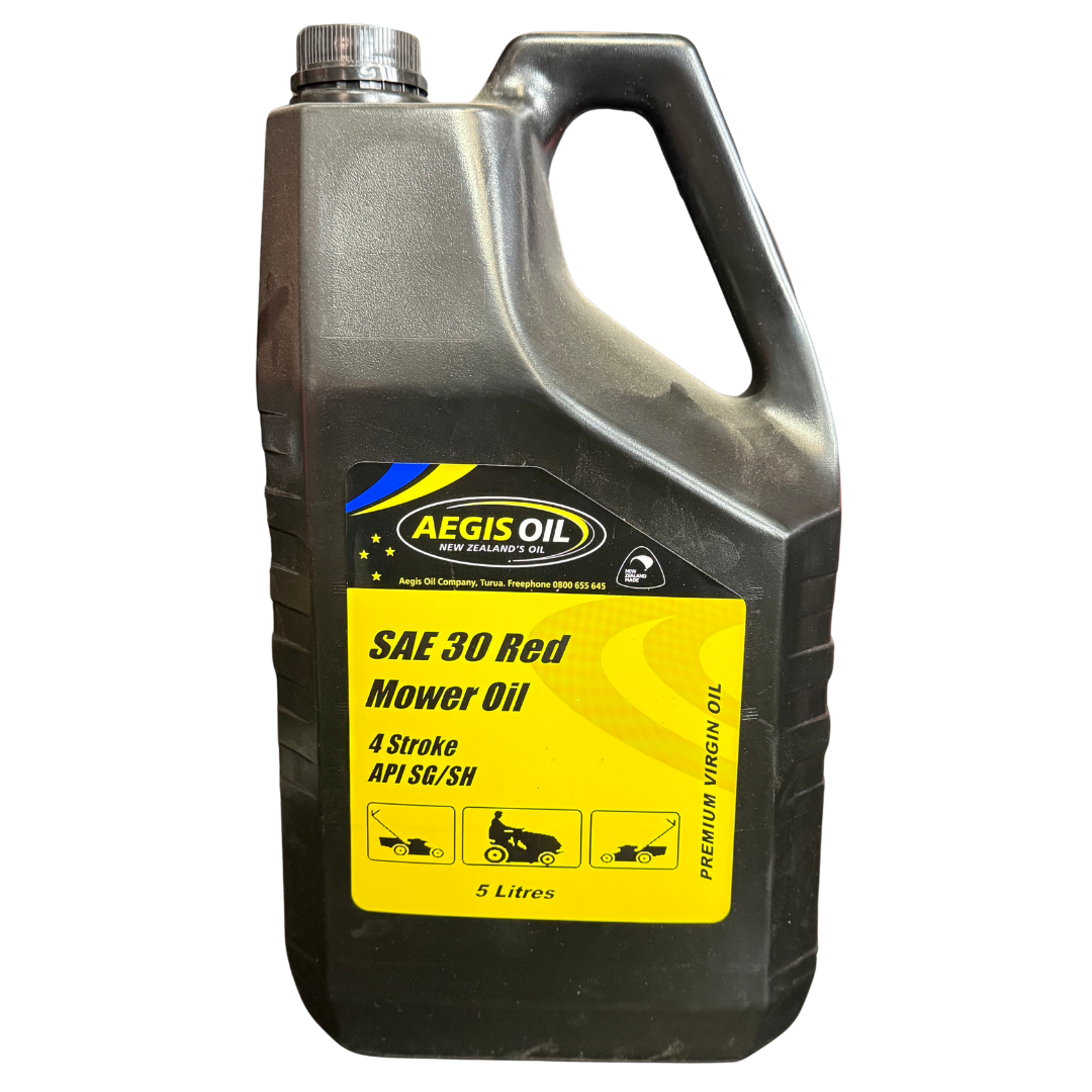Aegis Oil SAE 30 Red Mower Oil container on a white background