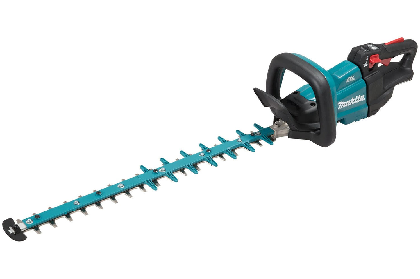 Makita DUH602RT 18V LXT Brushless 600mm Hedge Trimmer with an aqua and black color scheme.