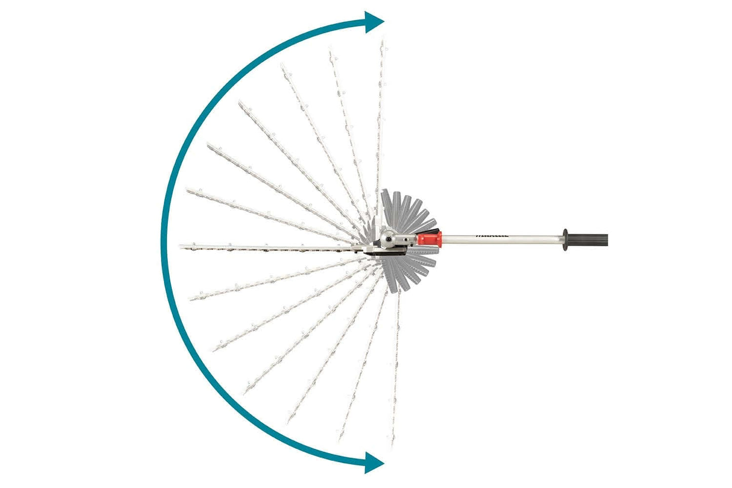 Makita multi-tool Hedgetrimmer attachment image showing rotation of head