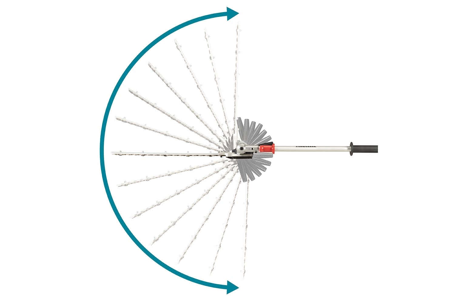 Makita multi-tool Hedgetrimmer attachment image showing rotation of head