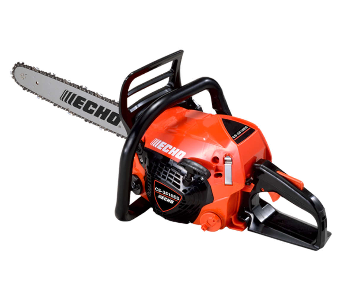 Orange Echo chainsaw on a white background