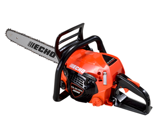 Orange Echo chainsaw on a white background