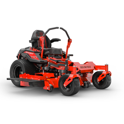 Red Gravely zero-turn lawn mower on a white background