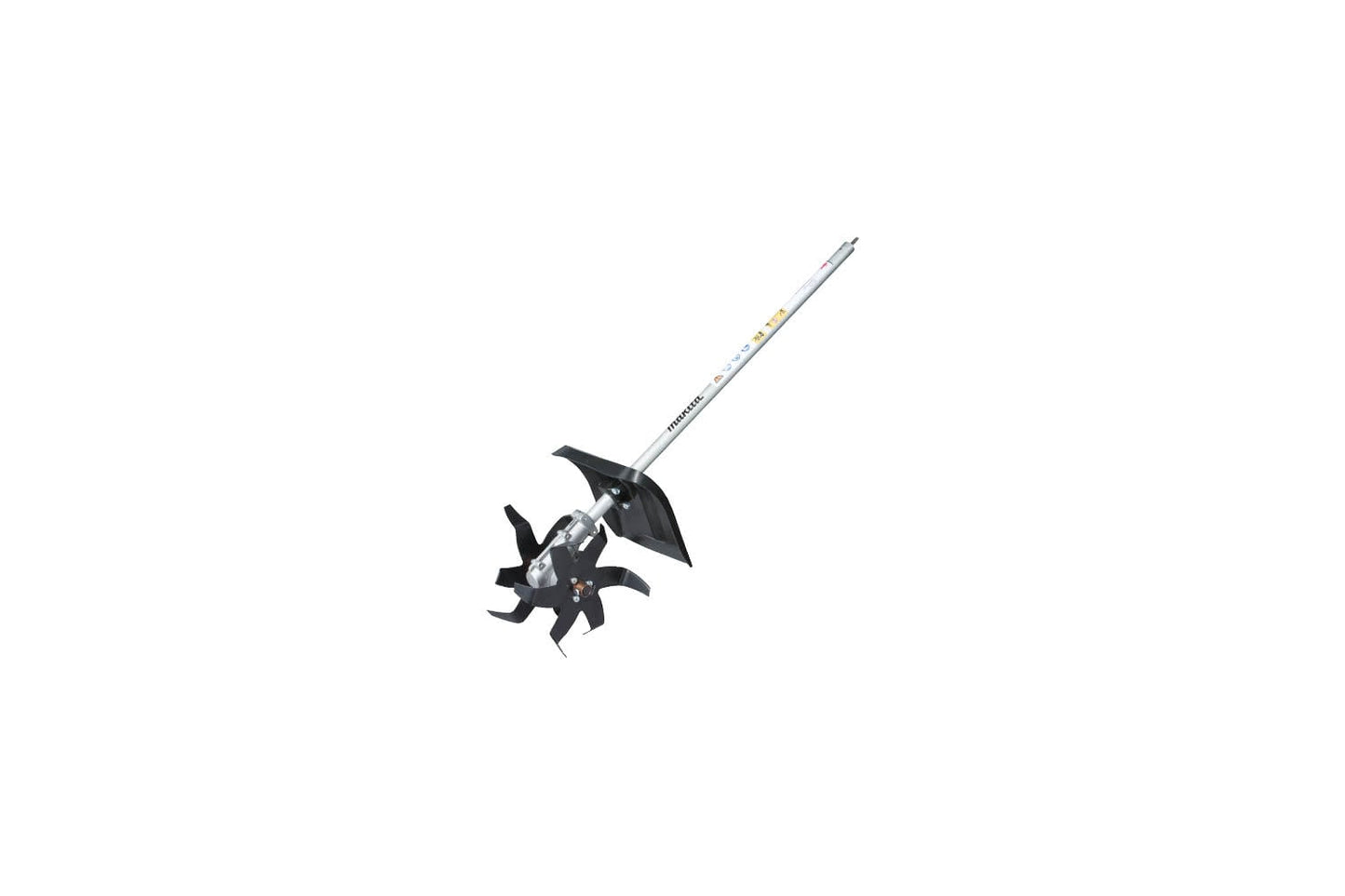 Makita edger multi-tool attachment with a black blade and white handle on a white background