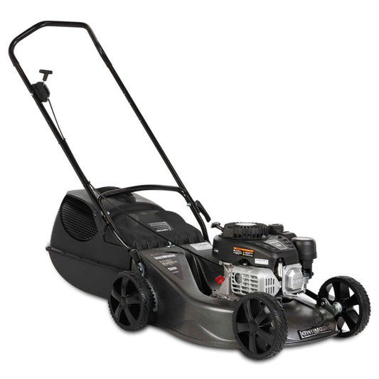 Grey Lawnmaster Estate mower with 171cc engine ad grey chassis on a white background