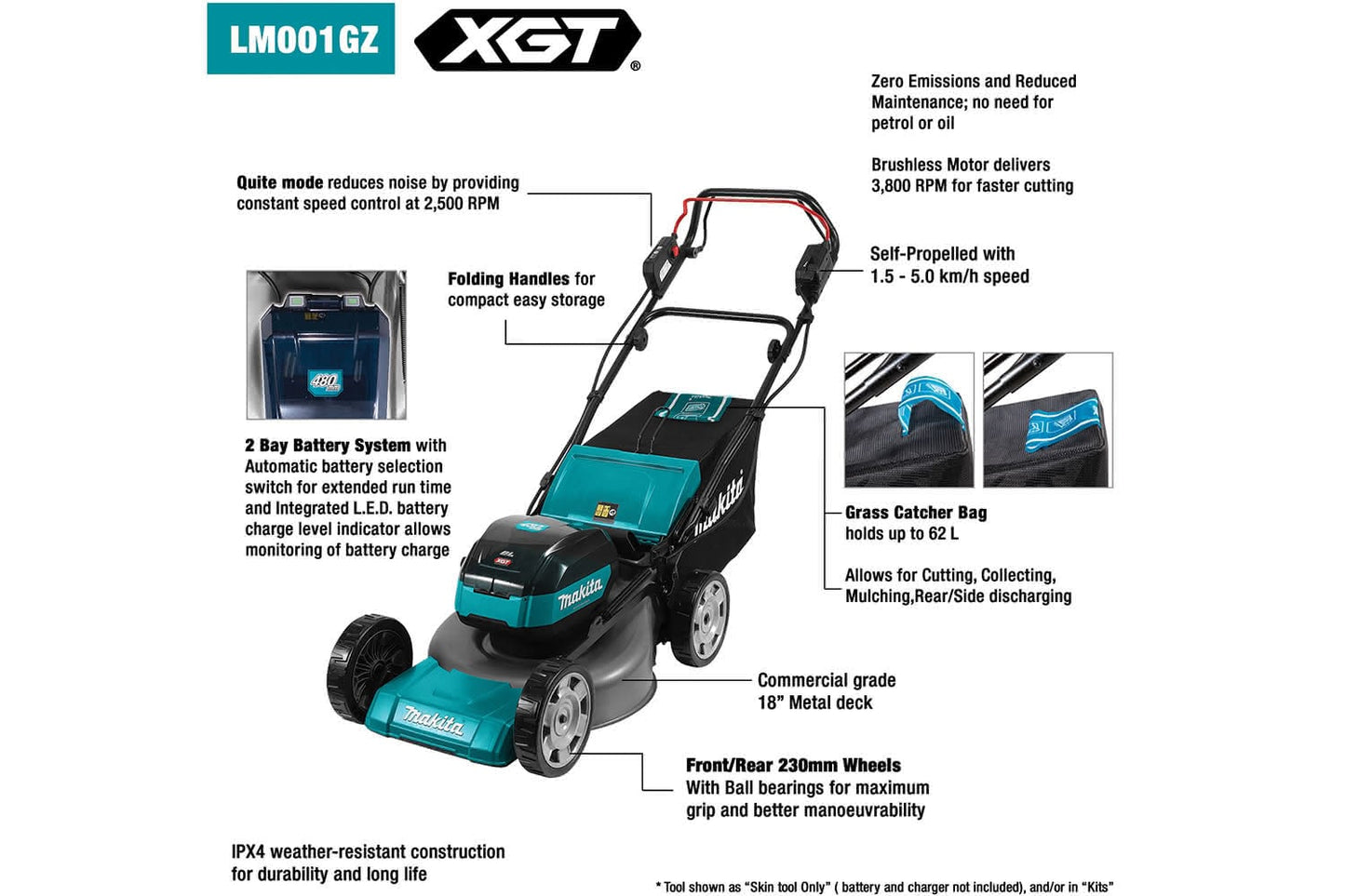 Makita XGT 18" Self Propelled Lawnmower LM001GM101