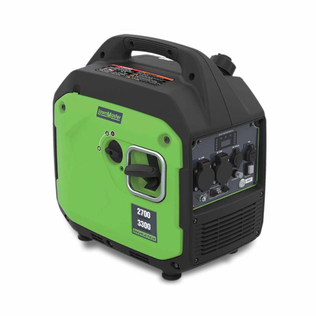 Green and black portable generator on a white background