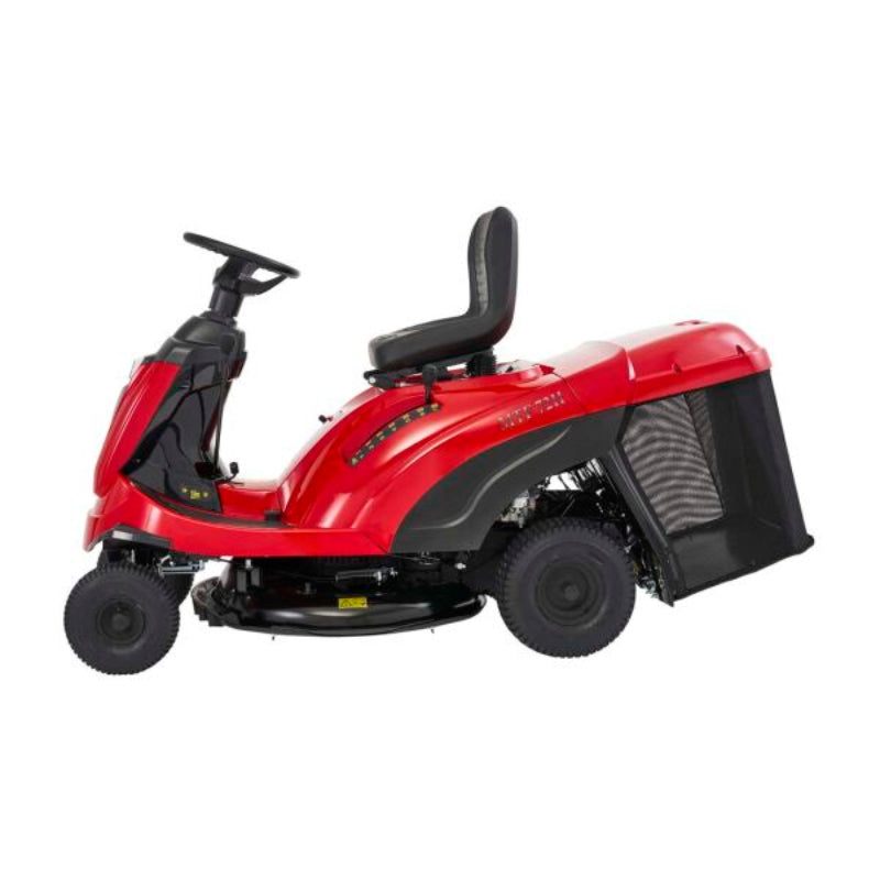 Red riding lawn mower on a white background
