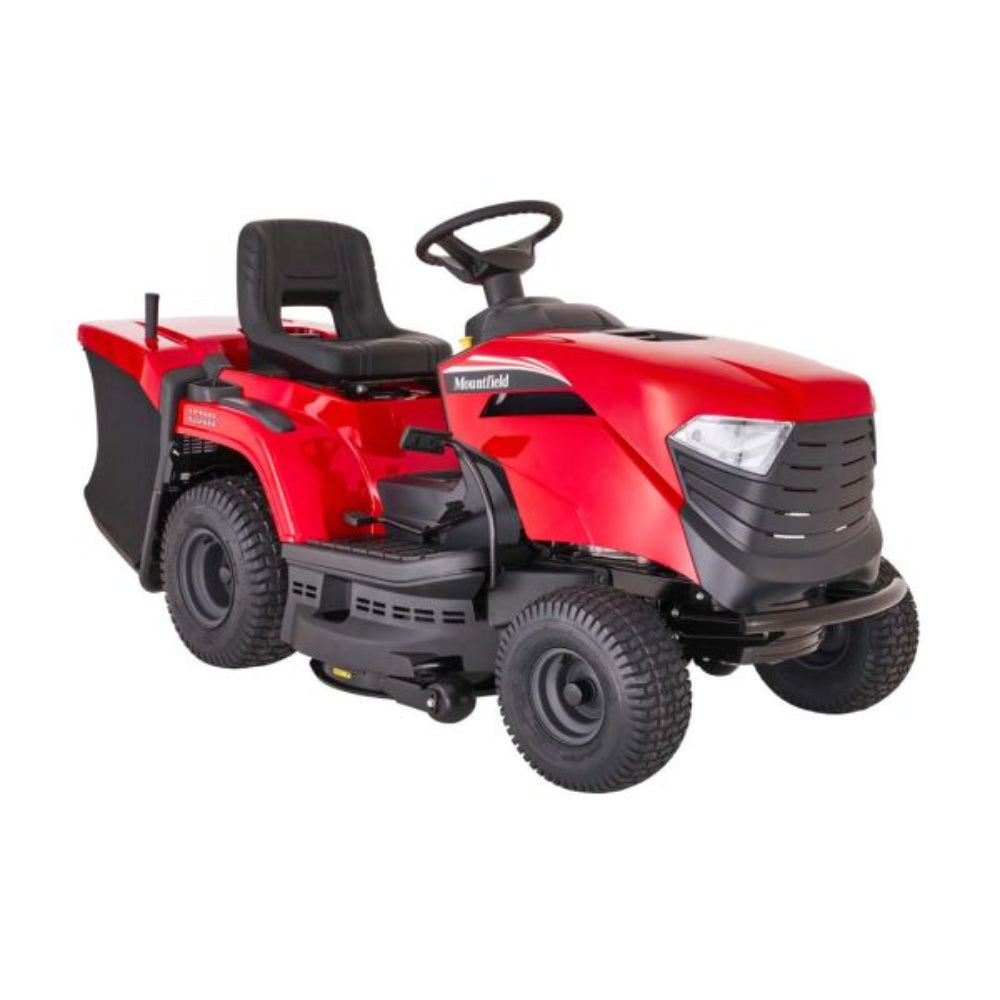 Red riding lawn mower on a white background