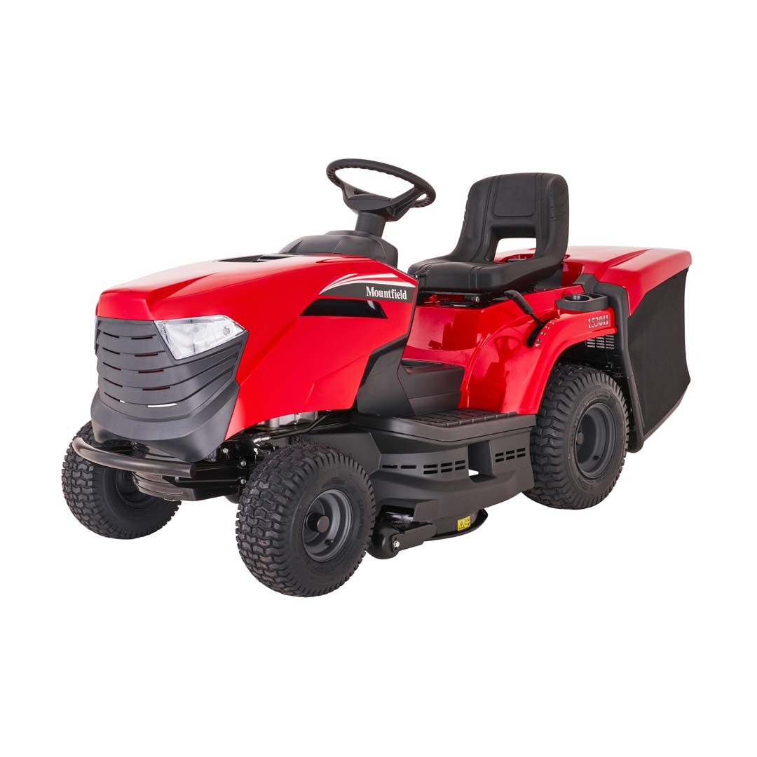 Red riding lawn mower on a white background