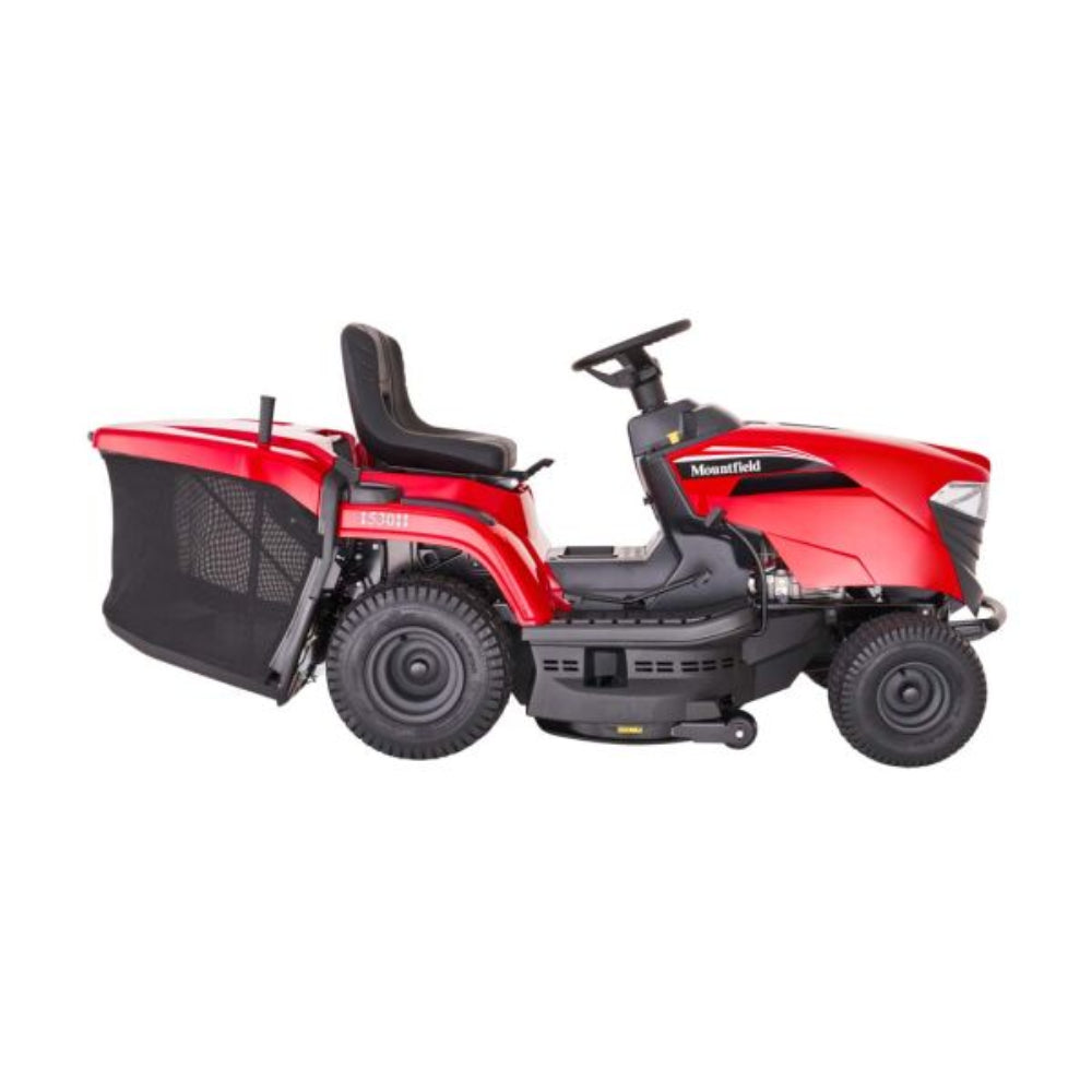Red riding lawn mower on a white background