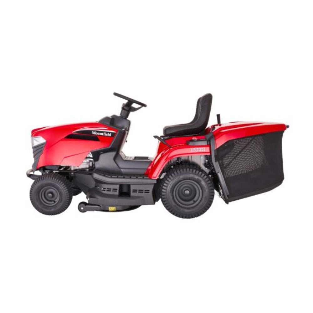 Red riding lawn mower on a white background