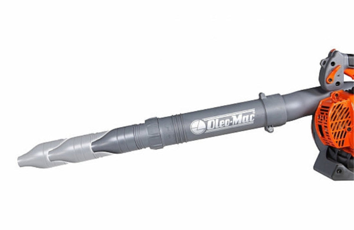 Gray and orange leaf blower with Oleo-Mac branding on a white background
