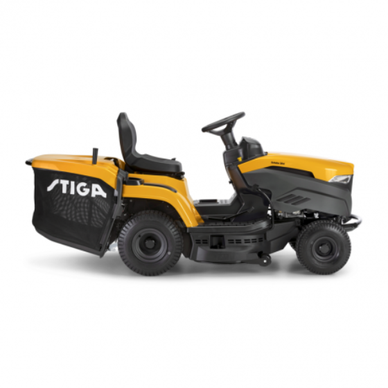 Stiga lawn mower on a white background, side view with 33" deck